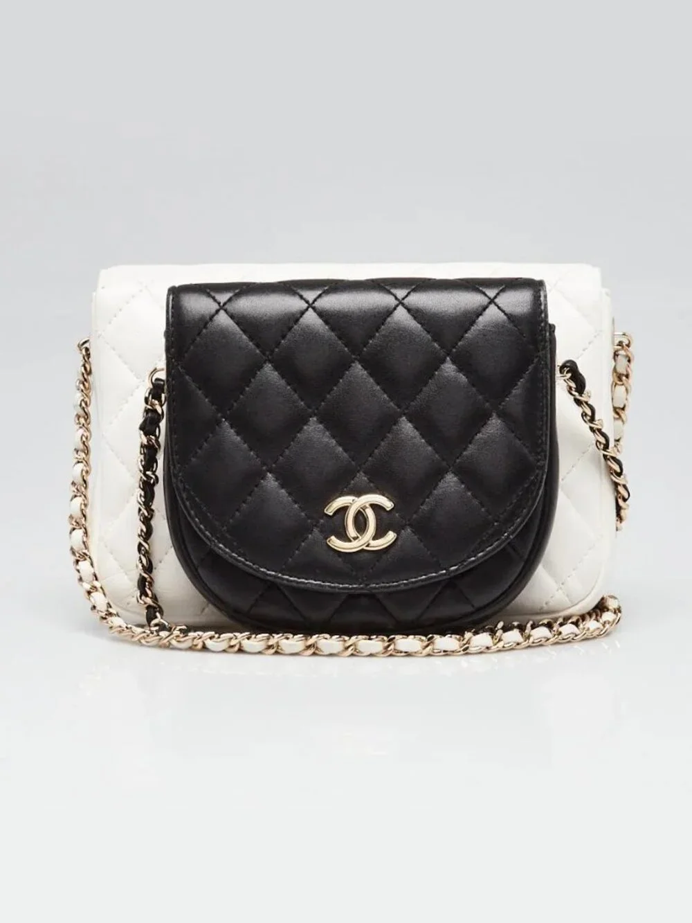 Chanel White/Black Quilted Lambskin Leather Double Side Pack Crossbody Bag